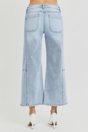 RISEN High Waist Seamed Detail Wide Leg Crop Jeans