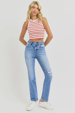 RISEN High Waist Distressed Ankle Straight Jeans