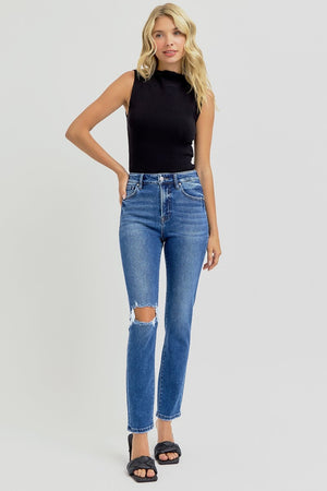 RISEN High Rise Ankle Skinny Knee Distressed Jeans