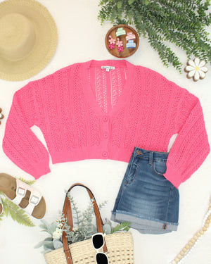 Callie Cropped Cardigan - Pink by Michelle Mae