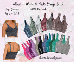 Ribbed Cropped Mineral Washed V neck Tank Top Brami bralette by Zenana 6178
