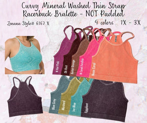 Curvy Mineral Washed Ribbed Cropped Racerback Tank Top bralette Brami by Zenana 6167