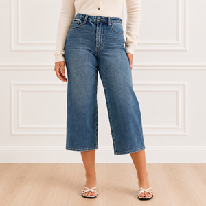 Judy Blue High Waist Dottie Wide Leg Crop Jeans in Medium Quarry Fade