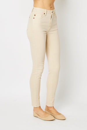 Judy Blue High Waist Garment Dyed Bone Tummy Control Skinny Jeans
