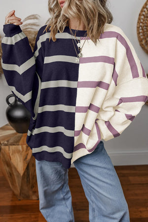 Striped Round Neck Long Sleeve Knit Sweater Top - 4 colors