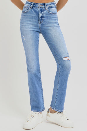 RISEN High Waist Distressed Ankle Straight Jeans