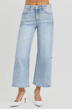 RISEN High Waist Seamed Detail Wide Leg Crop Jeans