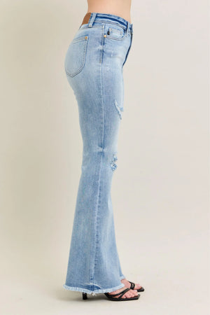 Judy Blue High Waist Fray Hem With Shield Pockets Flare Jeans Tall (33" Inseam)