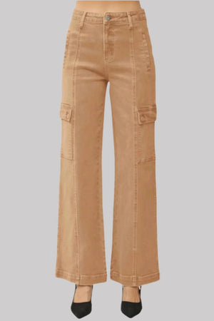 RISEN High Rise Wide Leg Cargo Jeans Cocoa
