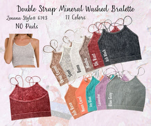 Ribbed Double Strap Mineral Washed Bralette Crop Top by Zenana 6143