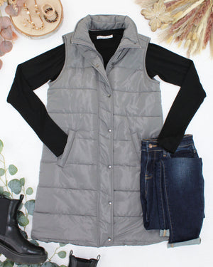 Harlow Long Vest - Grey by Michelle Mae