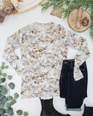 Blair Long Sleeve Top - Neutral Leaves by Michelle Mae