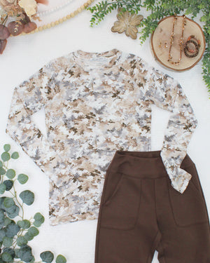 Blair Long Sleeve Top - Neutral Leaves by Michelle Mae