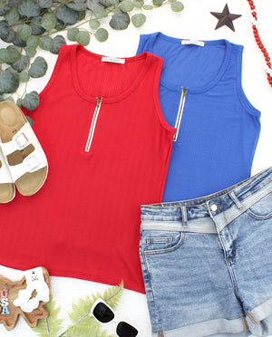 Mila Zipper Tank - Blue by Michelle Mae