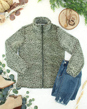 Two Tone Fullzip Sherpa - Olive and White by Michelle Mae