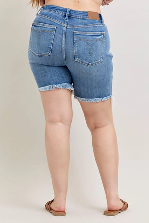 Judy Blue High Waist Everyday Bermuda Fray Hem Jean Shorts