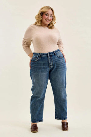 Judy Blue High Waist PETITE Rigid Magic Marlow Arc in Dark Time Weathered Indigo Jeans