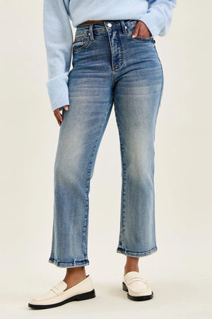 Judy Blue High Waist Tummy Control Peggy Ankle Straight Jean in Break Through Blue