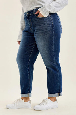 Judy Blue Mid Rise Billie Dark Wash Boyfriend Jeans