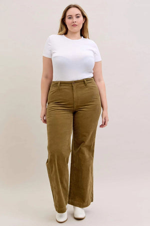 Judy Blue High Waist Olive Corduroy Retro Wide Leg Bottoms