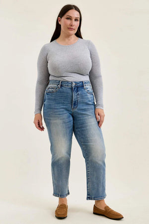Judy Blue High Waist Tummy Control Peggy Ankle Straight Jean in Break Through Blue