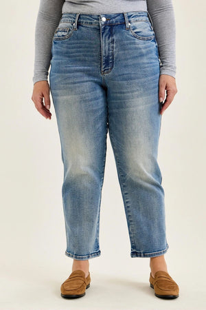 Judy Blue High Waist Tummy Control Peggy Ankle Straight Jean in Break Through Blue