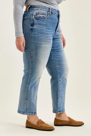 Judy Blue High Waist Tummy Control Peggy Ankle Straight Jean in Break Through Blue