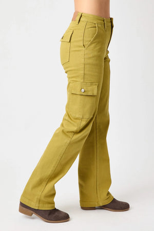 Judy Blue High Waist Straight Leg Cargo Jeans in Matcha Green