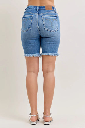 Judy Blue High Waist Everyday Bermuda Fray Hem Jean Shorts
