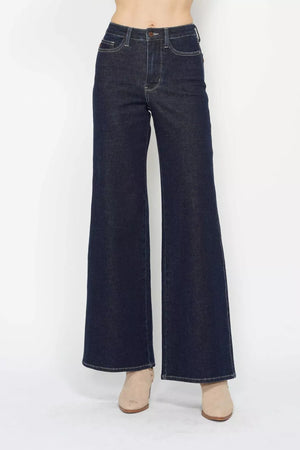 Judy Blue High Waist Tummy Control Retro Wide Leg Dark Denim Jeans