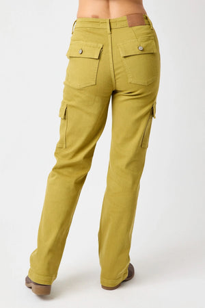 Judy Blue High Waist Straight Leg Cargo Jeans in Matcha Green
