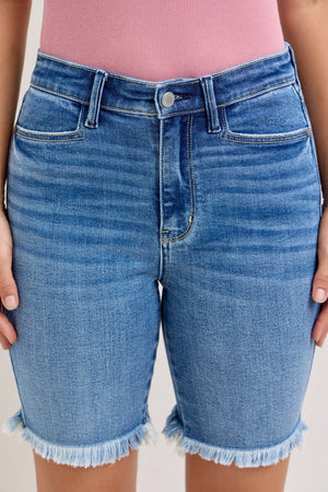 Judy Blue High Waist Everyday Bermuda Fray Hem Jean Shorts