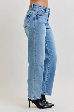 Judy Blue Mid Rise PETITE Tummy Control Vintage Wash Straight Leg Jeans