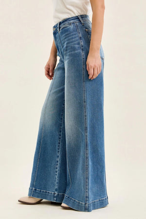 Judy Blue High Waist Liza Palazzo Shield Pocket Jeans – Regular & Short Inseam Options