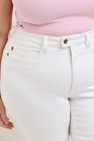 Judy Blue High Waist Tummy Control Spade Pockets White Denim Capri