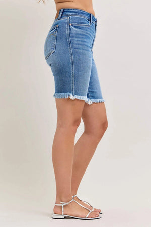 Judy Blue High Waist Everyday Bermuda Fray Hem Jean Shorts