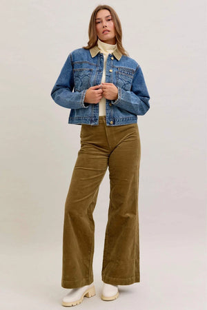 Judy Blue High Waist Olive Corduroy Retro Wide Leg Bottoms