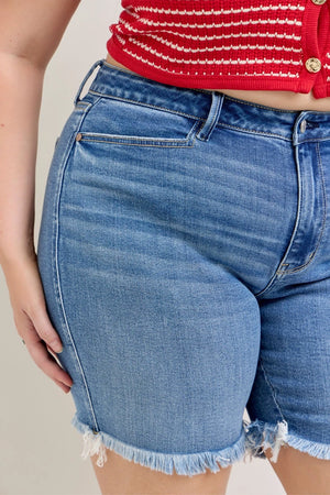 Judy Blue High Waist Everyday Bermuda Fray Hem Jean Shorts