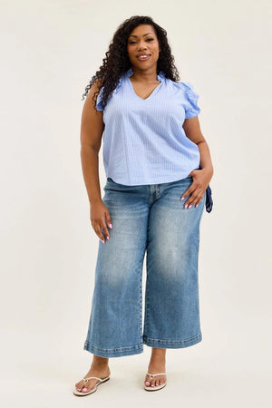 Judy Blue Mid Rise Ankle Wide with Back Darts & Bandana Loop Jeans