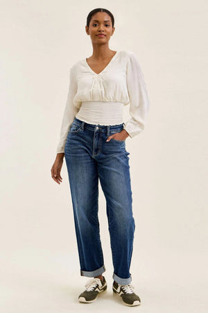Judy Blue Mid Rise Billie Dark Wash Boyfriend Jeans