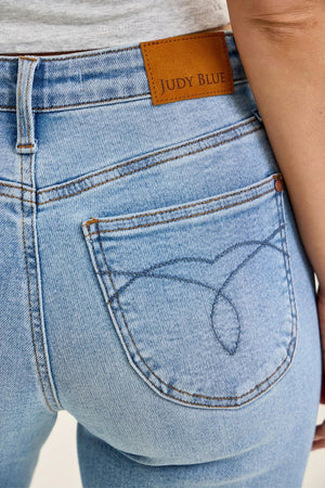 Judy Blue Mid Rise Ankle Straight w/ Bandana Loop Raw Hem Jeans