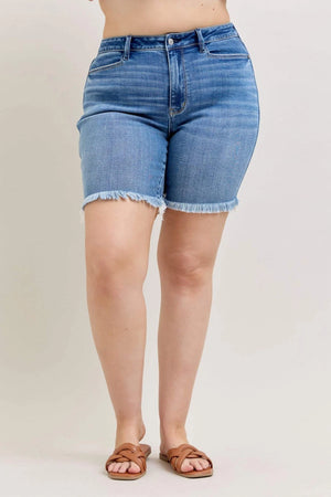 Judy Blue High Waist Everyday Bermuda Fray Hem Jean Shorts