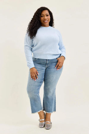Judy Blue Mid Rise Kick Flare Jeans with Frayed Hem