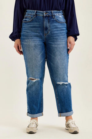 Judy Blue High Waist Rigid Magic Billie Cuffed Boyfriend Distressed Jeans