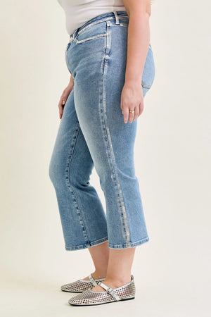 Judy Blue Mid Rise Metallic Foiled Seam Kick Flare Denim Jeans
