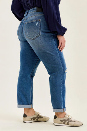 Judy Blue High Waist Rigid Magic Billie Cuffed Boyfriend Distressed Jeans