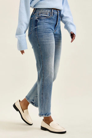 Judy Blue High Waist Tummy Control Peggy Ankle Straight Jean in Break Through Blue