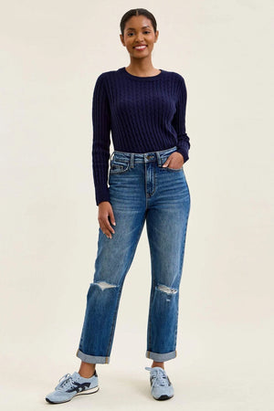 Judy Blue High Waist Rigid Magic Billie Cuffed Boyfriend Distressed Jeans