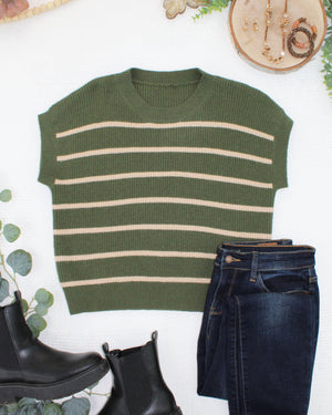 Striped Sweater Top - Olive and Tan by Michelle Mae