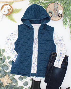 Heather Geometric Hooded Vest - Teal by Michelle Mae
